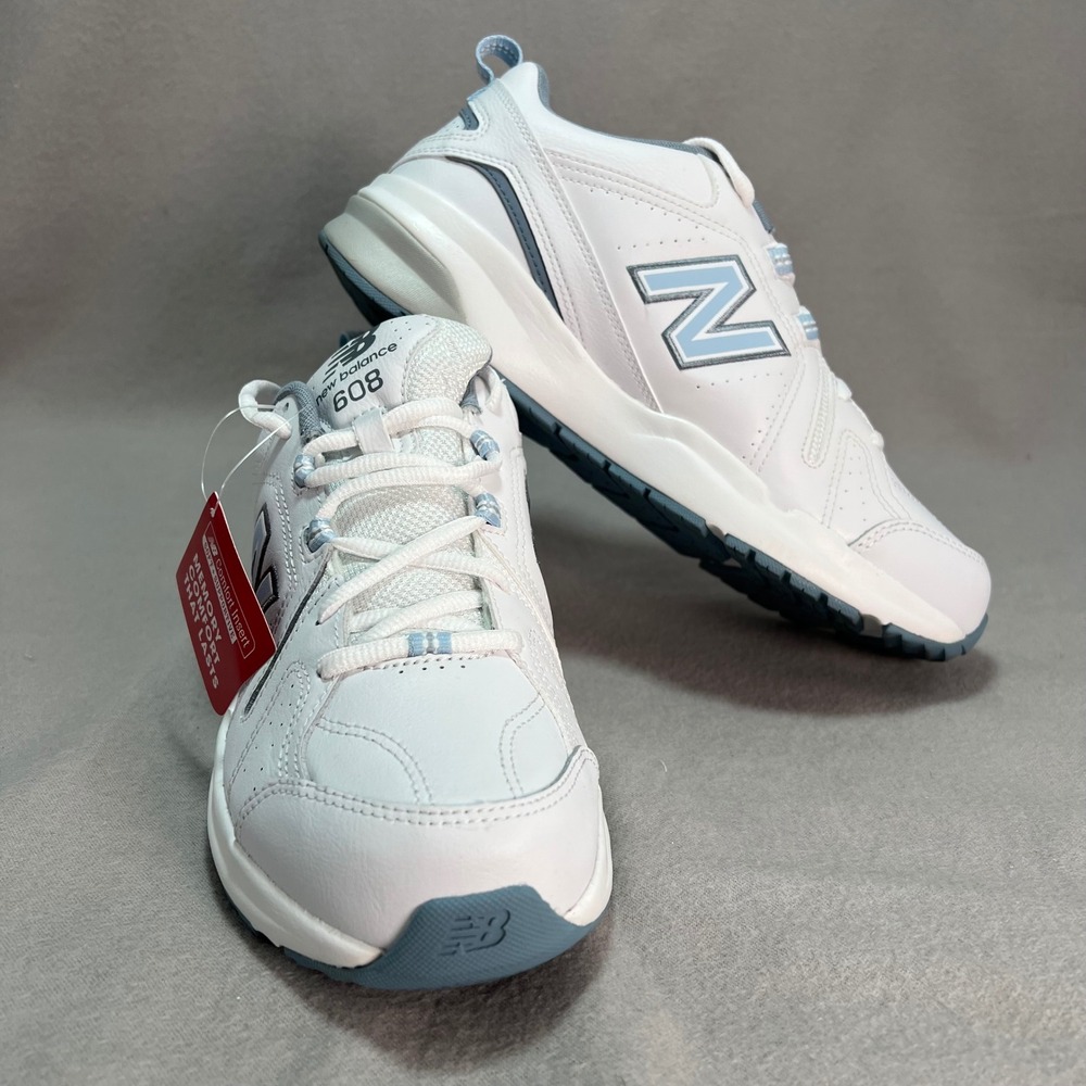 New Balance 608 v5 Womens 9B White Light Blue Leather Training Shoes WX608WB5